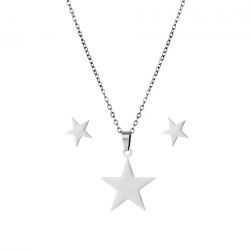 Fashion Stainless Steel Jewelry Sets, 304 Stainless Steel, Stud Earring & necklace, Star, 2 pieces & fashion jewelry & for woman, silver color Approx 45 cm 