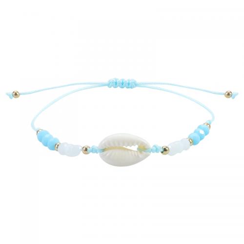 Natural Shell Connector Woven Ball Bracelet, Knot Cord, with Glass Beads & Shell, handmade, fashion jewelry & Unisex & adjustable Approx 10-28 cm [