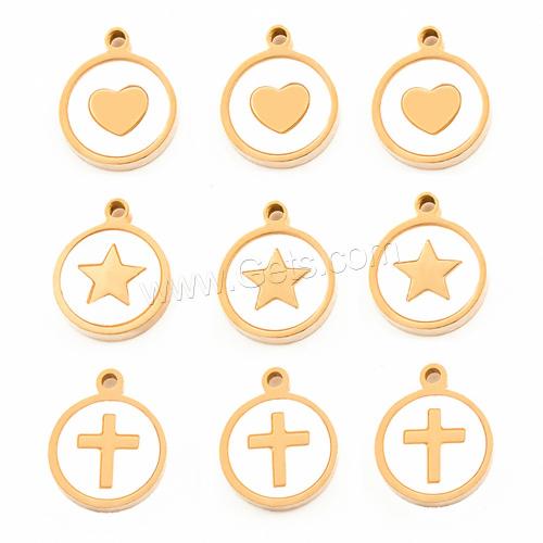 Stainless Steel Pendants, 304 Stainless Steel, with Shell, Round, gold color plated, DIY 