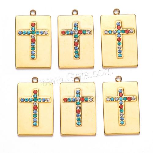 Stainless Steel Pendants, 304 Stainless Steel, Rectangle, gold color plated, DIY & with rhinestone, mixed colors 