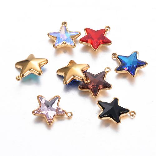 Stainless Steel Star Pendant, 304 Stainless Steel, with Glass, gold color plated, DIY 