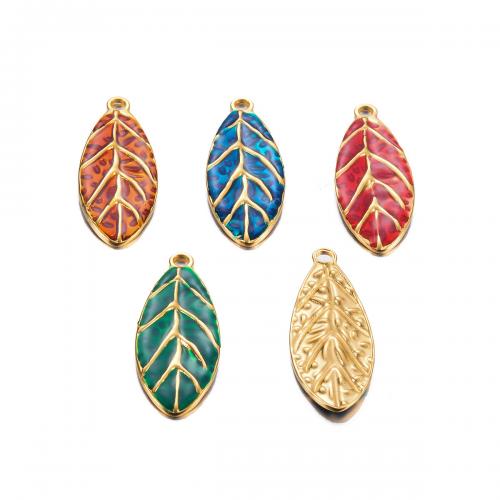 Enamel Stainless Steel Pendant, 304 Stainless Steel, Leaf, gold color plated, DIY 