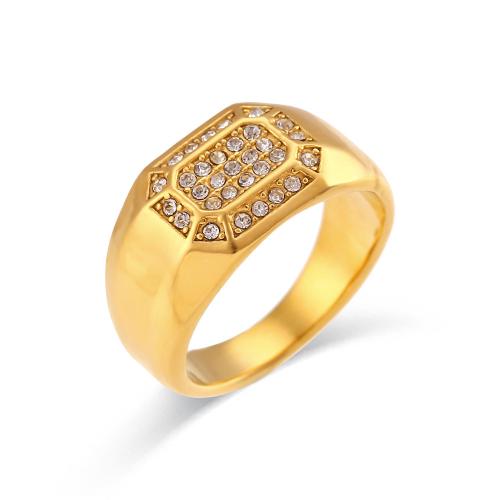 Cubic Zirconia anillo de dedo de acero inoxidable, acero inoxidable 304, 18K chapado en oro, diverso tamaño para la opción & micro arcilla de zirconia cúbica & para mujer, Vendido por UD