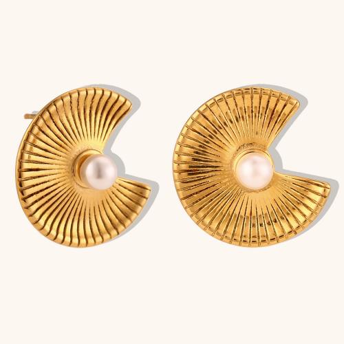 Stainless Steel Stud Earring, 316L Stainless Steel, with Plastic Pearl, 18K gold plated, fashion jewelry & for woman 