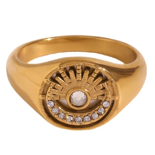 Cubic Zirconia anillo de dedo de acero inoxidable, acero inoxidable 316L, 18K chapado en oro, Joyería & diverso tamaño para la opción & micro arcilla de zirconia cúbica & para mujer, wide:11.4mm, Vendido por UD