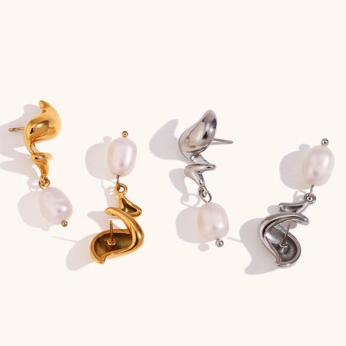 Stainless Steel Stud Earring, 316L Stainless Steel, with Freshwater Pearl, plated, fashion jewelry & for woman 