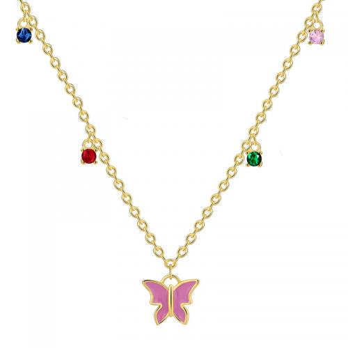 Cubic Zircon Micro Pave Brass Necklace, Butterfly, plated, micro pave cubic zirconia & for woman & epoxy gel, golden Approx 45-50 cm 
