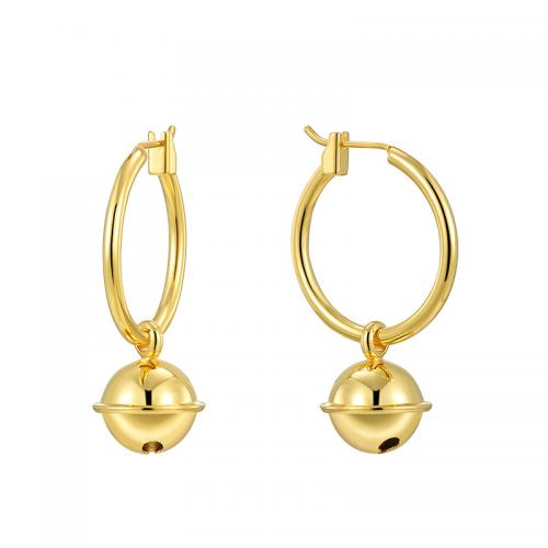 Huggie Hoop Drop Earring, Brass, plated, for woman, golden 