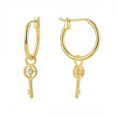 Cubic Zirconia Micro Pave Brass Earring, Key, plated, micro pave cubic zirconia & for woman, golden 