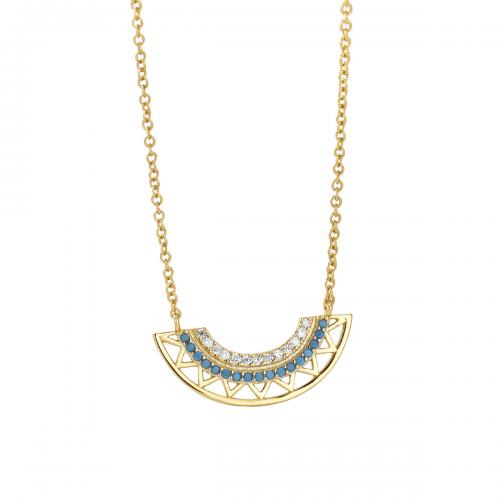 Cubic Zircon Micro Pave Brass Necklace, with turquoise, handmade, micro pave cubic zirconia & for woman, golden Approx 45-50 cm 