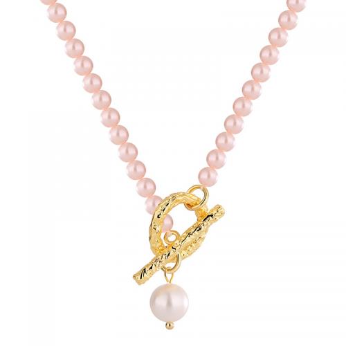South Sea Shell Necklace, Brass, with Shell Pearl, plated, for woman, pink Approx 45-50 cm 