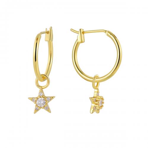 Cubic Zirconia Micro Pave Brass Earring, Star, plated, micro pave cubic zirconia & for woman, gold 