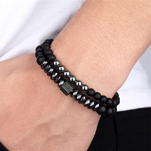 Schwarz Stein Armband, schwarzer Stein, mit Messing, Doppelschicht & Modeschmuck & unisex, keine, Länge:ca. 19 cm, verkauft von PC