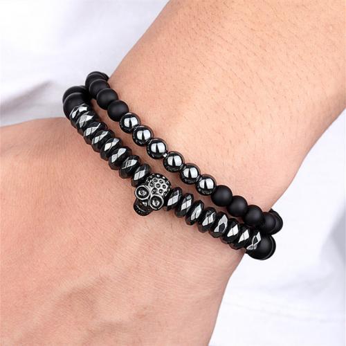 Black Stone Bracelet, with Brass, Double Layer & fashion jewelry & Unisex Approx 19 cm [