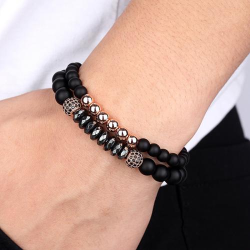 Black Stone Bracelet, Double Layer & fashion jewelry & Unisex & with rhinestone Approx 19 cm 