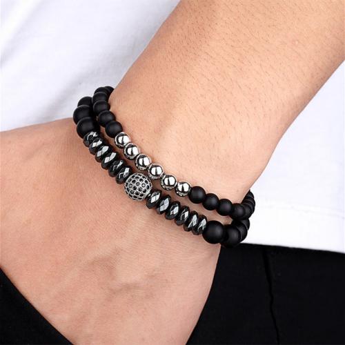 Black Stone Bracelet, Double Layer & fashion jewelry & Unisex & with rhinestone Approx 19 cm 