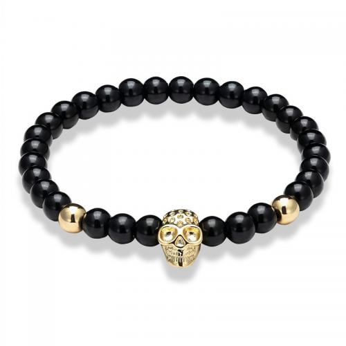 Black Stone Bracelet, with Brass, fashion jewelry & Unisex 6mm Approx 19 cm [