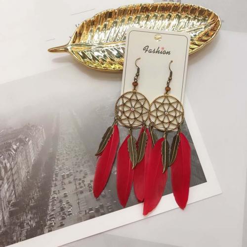 Fashion Feather Earring , with Zinc Alloy, plated, fashion jewelry & Bohemian style & for woman 80mm 