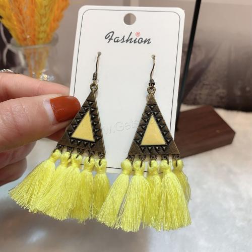 Fashion Feather Earring , Zinc Alloy, with Knot Cord, antique bronze color plated, fashion jewelry & Bohemian style & for woman & enamel 60mm 