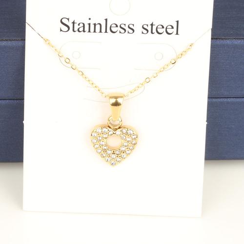 Titanium Steel Jewelry Necklace, with 5cm extender chain, Heart, Vacuum Ion Plating, fashion jewelry & Unisex & with rhinestone & hollow, golden, nickel, lead & cadmium free Approx 45 cm 