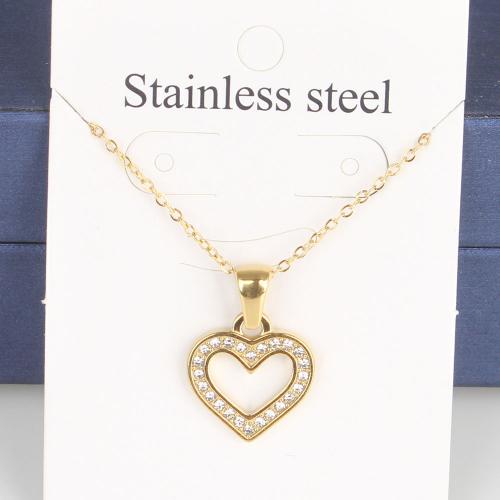 Titanium Steel Jewelry Necklace, with 5cm extender chain, Heart, Vacuum Ion Plating, fashion jewelry & Unisex & with rhinestone & hollow, golden, nickel, lead & cadmium free Approx 45 cm 
