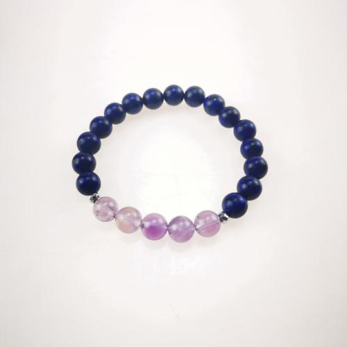 Natural Lapis Lazuli Bracelet, with Amethyst & Zinc Alloy, Round, silver color plated, fashion jewelry & Unisex, mixed colors, nickel, lead & cadmium free, 8mm Approx 18 cm 