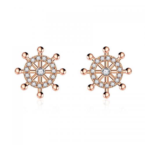 Cubic Zirconia Micro Pave Brass Earring, Ferris Wheel, rose gold color plated, fashion jewelry & micro pave cubic zirconia & for woman 