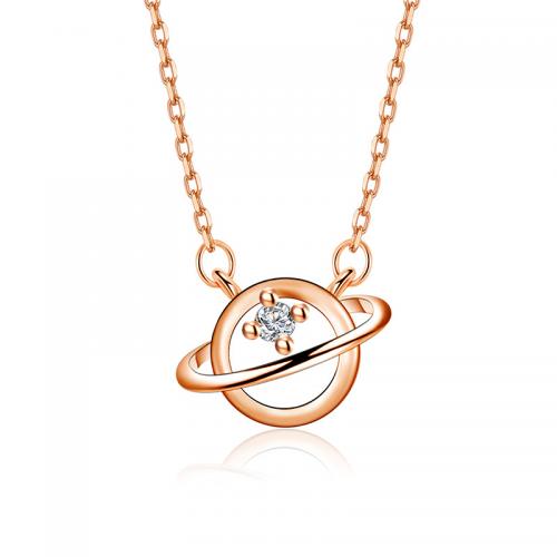 Cubic Zircon Micro Pave Brass Necklace, with 1.97inch extender chain, Globe, rose gold color plated, fashion jewelry & micro pave cubic zirconia & for woman Approx 15.74 Inch 