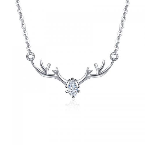 Cubic Zircon Micro Pave Brass Necklace, with 5.5cm extender chain, Antlers, fashion jewelry & micro pave cubic zirconia & for woman Approx 40 cm 
