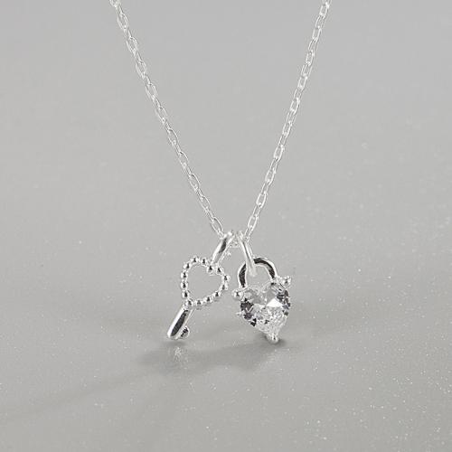 Cubic Zircon Micro Pave Sterling Silver Necklace, 925 Sterling Silver, with 1.97inch extender chain, fashion jewelry & micro pave cubic zirconia & for woman Approx 15.74 Inch 