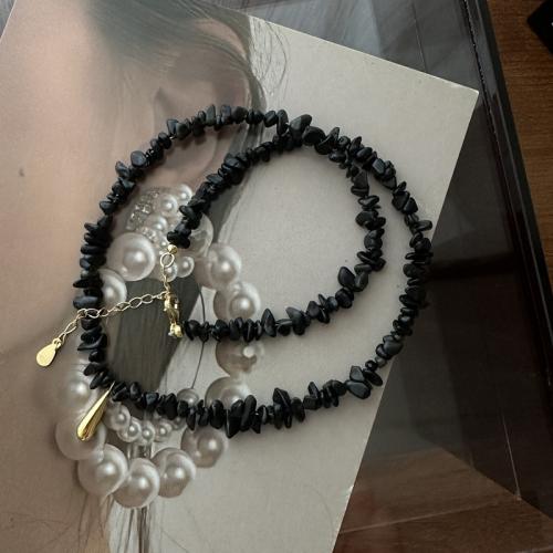 Glas Perlen Emaille Halskette, 925er Sterling Silber, mit Glas, mit Verlängerungskettchen von 5cm, poliert, Modeschmuck & für Frau, schwarz, Länge:ca. 38 cm, verkauft von PC