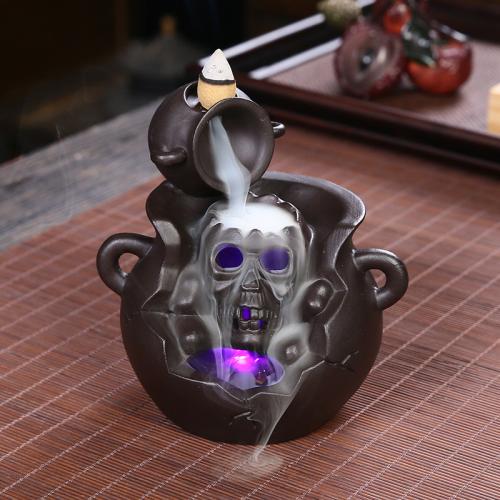 Incense Smoke Flow Backflow Holder Ceramic Incense Burner, Purple Clay, handmade, Halloween Design & for home and office & durable 