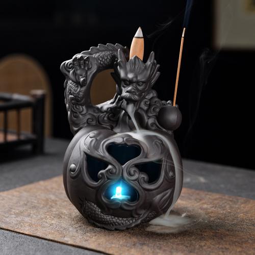 Incense Smoke Flow Backflow Holder Ceramic Incense Burner, Purple Clay, handmade, Halloween Design & for home and office & durable & multifunctional 