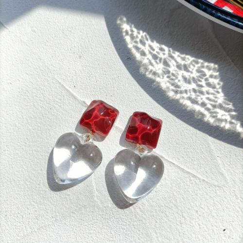 Acrylic Drop Earring, with Resin, Heart, fashion jewelry & for woman, 40mm 