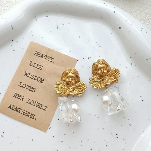 Resin Zinc Alloy Earring, with Resin & Plastic Pearl, fashion jewelry & for woman, 60mm 