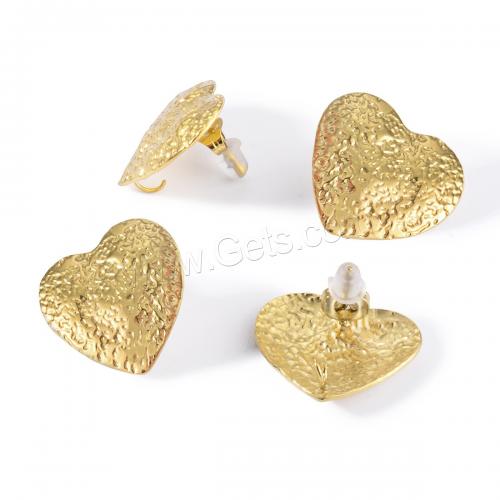 Stainless Steel Earring Stud Component, 304 Stainless Steel, Heart, gold color plated, DIY 