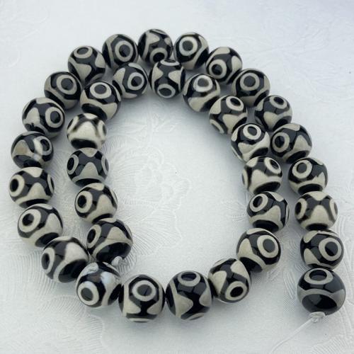 Natural Tibetan Agate Dzi Beads, Round, DIY black 