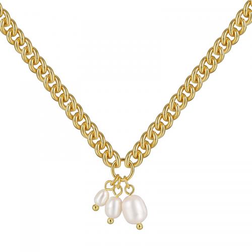 Collar de latón hecho a mano, metal, con Shell Pearl, chapado, para mujer, dorado, longitud:aproximado 45-50 cm, Vendido por UD