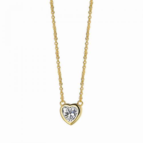 Cubic Zircon Micro Pave Brass Necklace, Heart, plated, micro pave cubic zirconia & for woman, golden Approx 45-55 cm 