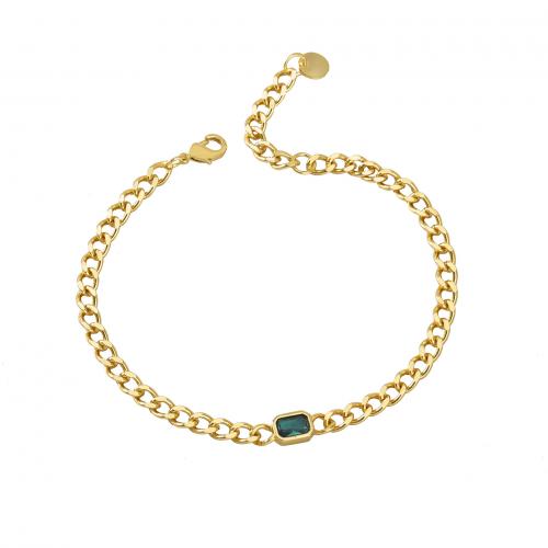 Cubic Zirconia Micro Pave Brass Bracelet, plated, micro pave cubic zirconia & for woman, golden Approx 19 cm 