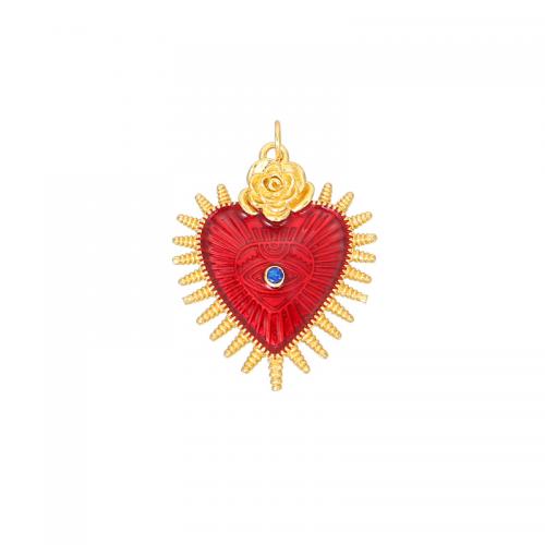 Cubic Zirconia Micro Pave Brass Pendant, Heart, plated, DIY & micro pave cubic zirconia & enamel, golden 