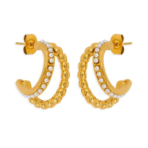 Edelstahl Stud Ohrring, 304 Edelstahl, mit Kunststoff Perlen, Modeschmuck & für Frau, goldfarben, 21x8mm, verkauft von Paar