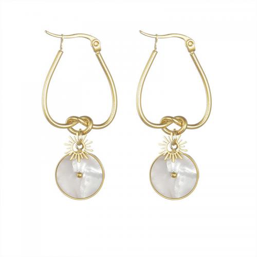 Stainless Steel Drop Earring, 304 Stainless Steel, with Shell, fashion jewelry & for woman, golden 