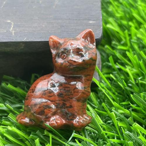 Gemstone Decoration, Natural Stone, Cat, Carved, for home and office & cute 40mm 