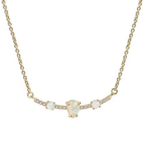 Cubic Zircon Micro Pave Brass Necklace, with Opal, plated, micro pave cubic zirconia & for woman, golden Approx 45-50 cm 