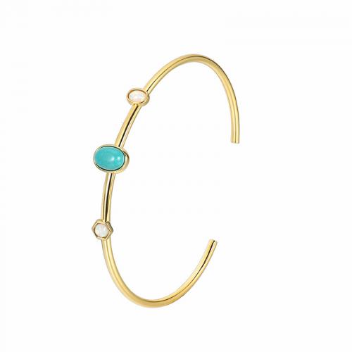 Brass Cuff Bangle, with Opal & turquoise, plated, for woman, golden 