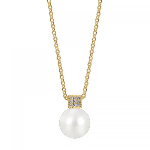 Cubic Zircon Micro Pave Brass Necklace, with Shell Pearl, plated, micro pave cubic zirconia & for woman, golden Approx 45-50 cm 