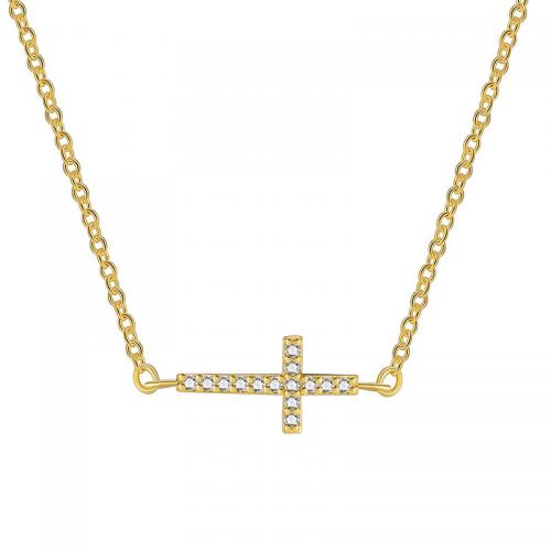 Корень Циркон Микро вымощает латунь ожерелье, Латунь, Kресты, Другое покрытие, инкрустированное микро кубического циркония & Женский, Золотой, длина:Приблизительно 45-50 см, продается PC