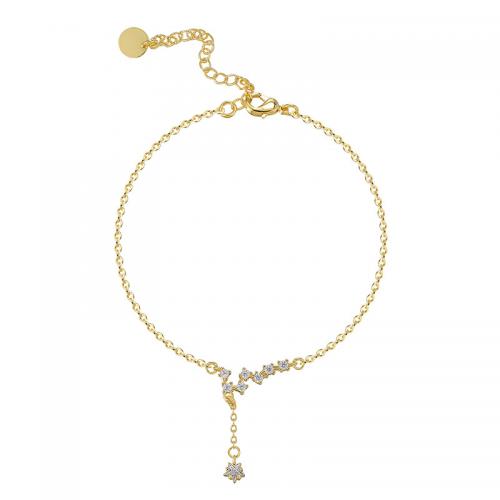 Brass Anklet, plated, micro pave cubic zirconia & for woman, golden Approx 19-25 cm 