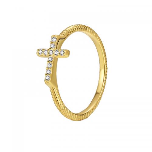 Cubic Zirconia Micro Pave Brass Finger Ring, Cross, plated & micro pave cubic zirconia & for woman 